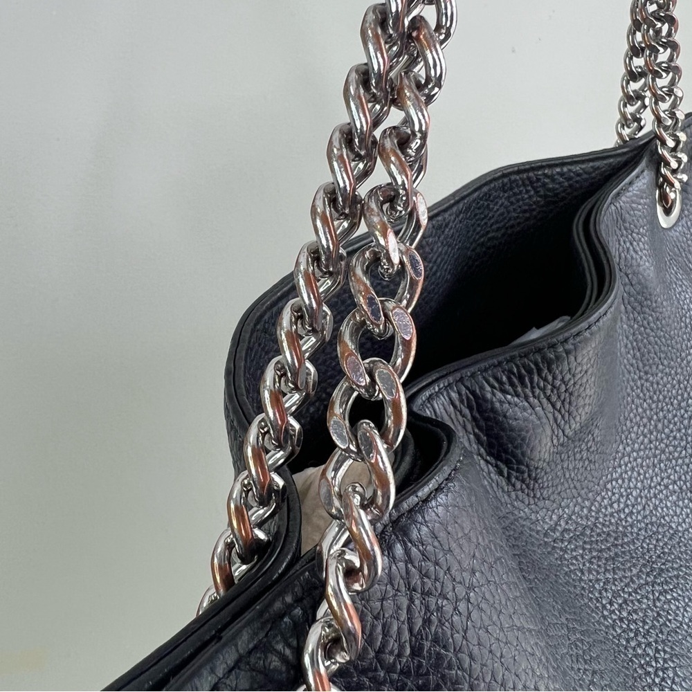 Michael Kors Black Leather Bag with Silver Chain Strap - Picture 3 of 8